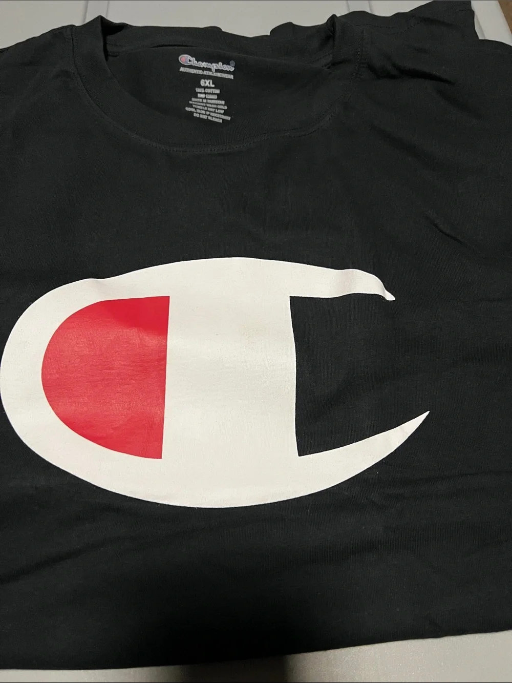 Champion Black Tee with White & Red C Logo Sz 6XL - Picture 1 of 3
